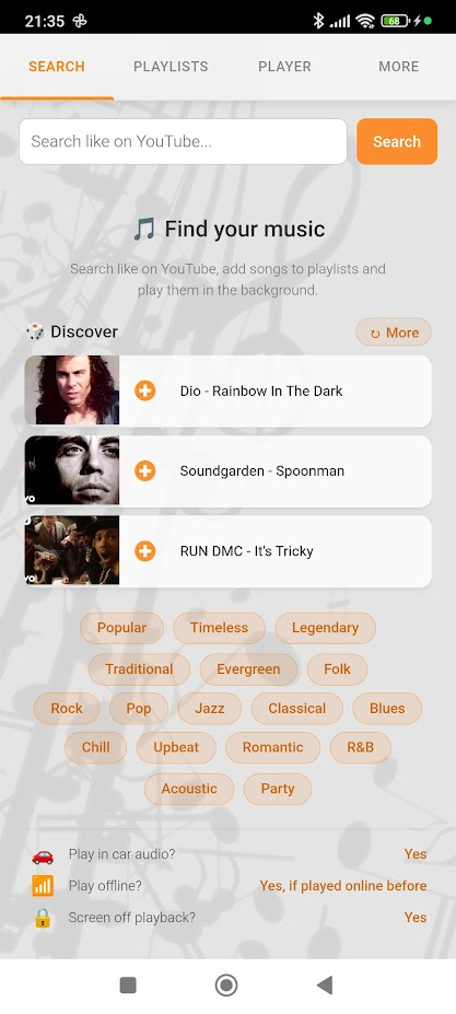 Discover music — search suggestions and categories